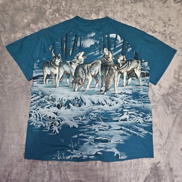 Vintage Signal Sports Tag HABITATXCIV Wolf Pack AOP Shirt Large Made In The USA - Picture 2 of 11